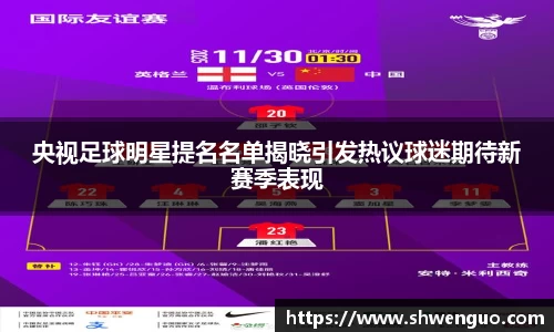 央视足球明星提名名单揭晓引发热议球迷期待新赛季表现